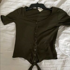 Scoop neck button-up tee